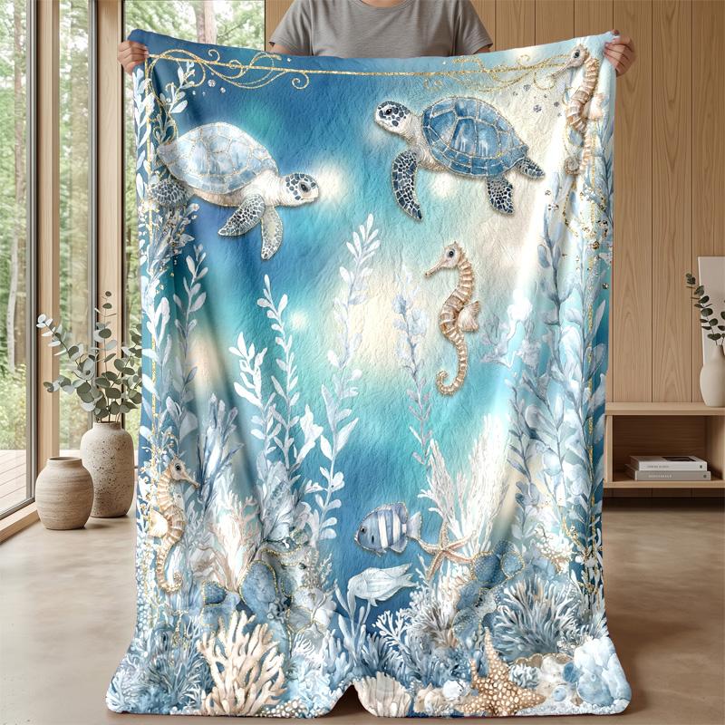 Ocean Life Exploration Theme Blanket Lightweight Warm Flannel Blanket Decorative Throw Blanket for Home Decoration