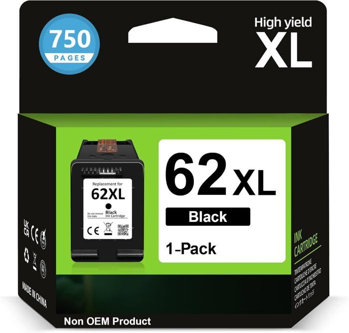 Cartouche d'encre - Inkyeah - 62 XL Noir - Compatible HP - Rendement 750 pages - Accessoire générique