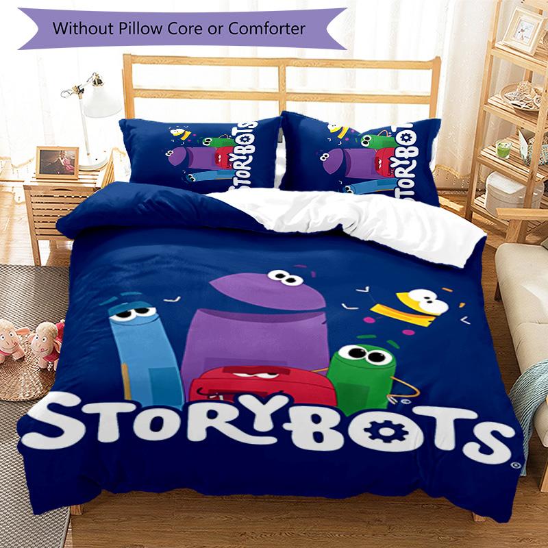 Ask the StoryBots 3pcs Bedding Set Duvet Cover Closure Includes 1 Duvet Cover & 2 Pillowcases for All Seasons Bedroom Home Dorm Decor