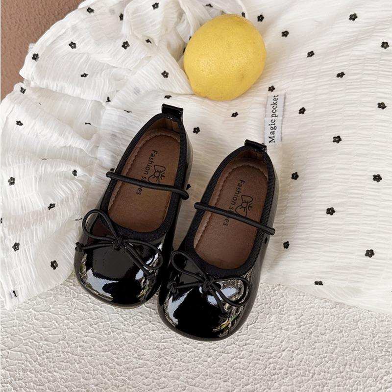 Kids Black Patent Leather Bow Mary Jane Flats 22 чёрный