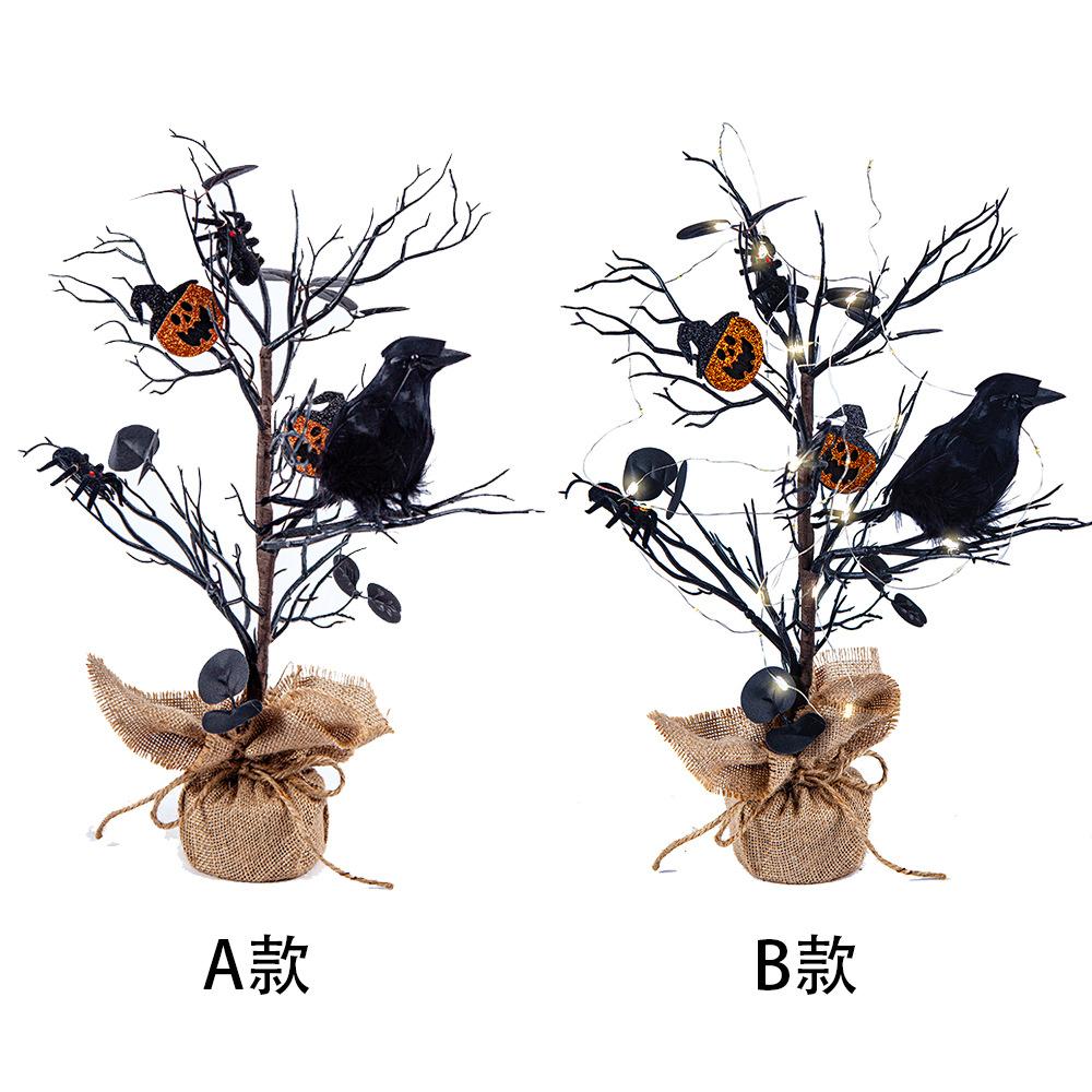 Simulated Halloween Tree Black Spider Crow Berry Festive Decoration Ornament