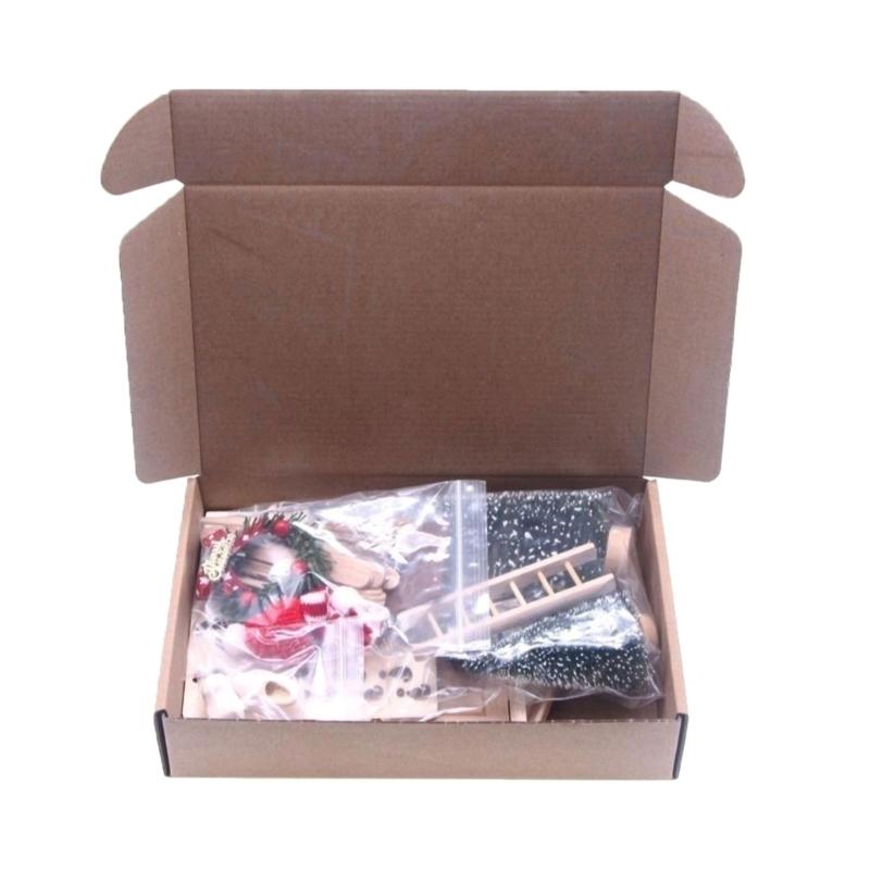 1 Set Dollhouse Elf Door Christmas Decor Wreath Mini Wood Furnitures Ornament Fairy Garden Miniature Scene Model Pretend