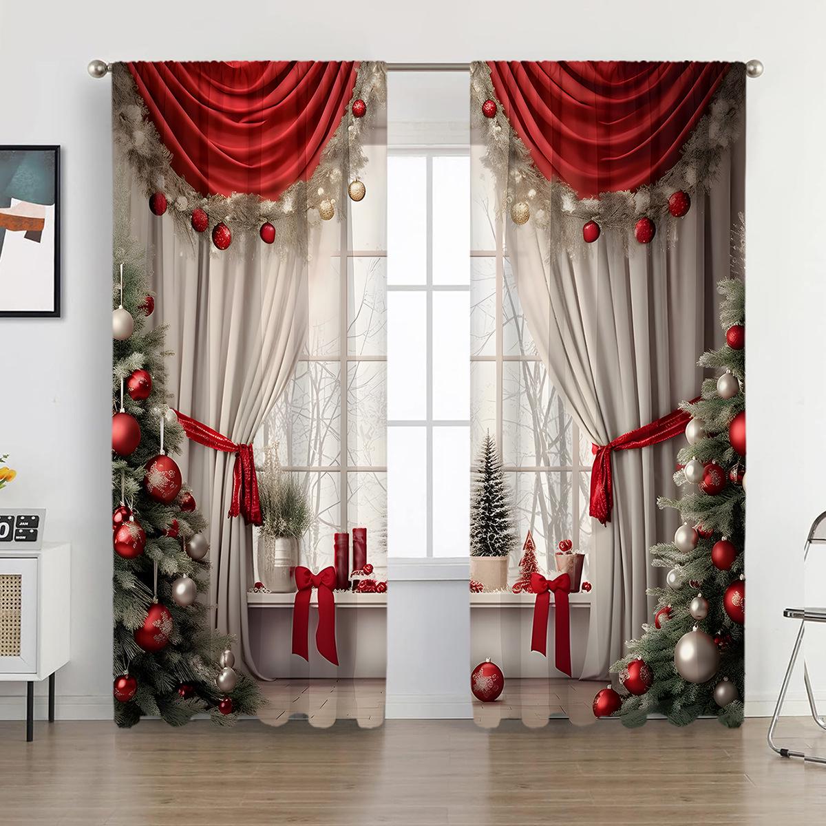 

2PCS European Christmas Series 3D Digital Print Curtains Valances 1.5m Width x 1.66m Height Panel
