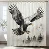 1 Piece Black Line Landscape And Eagle Shower Curtain, Bathroom Decorative Shower Curtain, Waterproof Shower Curtain With Hooks