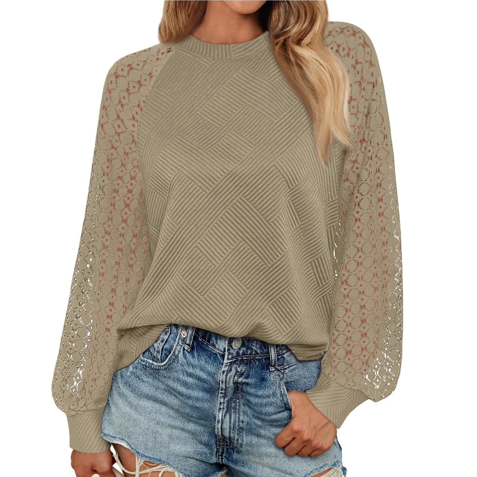 Женские рубашки с длинным рукавом, кружевные топы, деловая повседневная осенняя модная одежда, трикотажные блузки S хаки