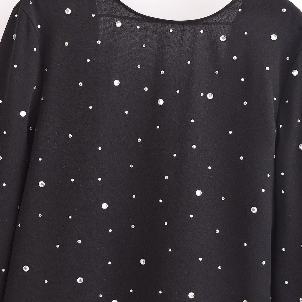 2024 Winter Women's European & American Style Backless Sequin Crew Neck Long Sleeve Top