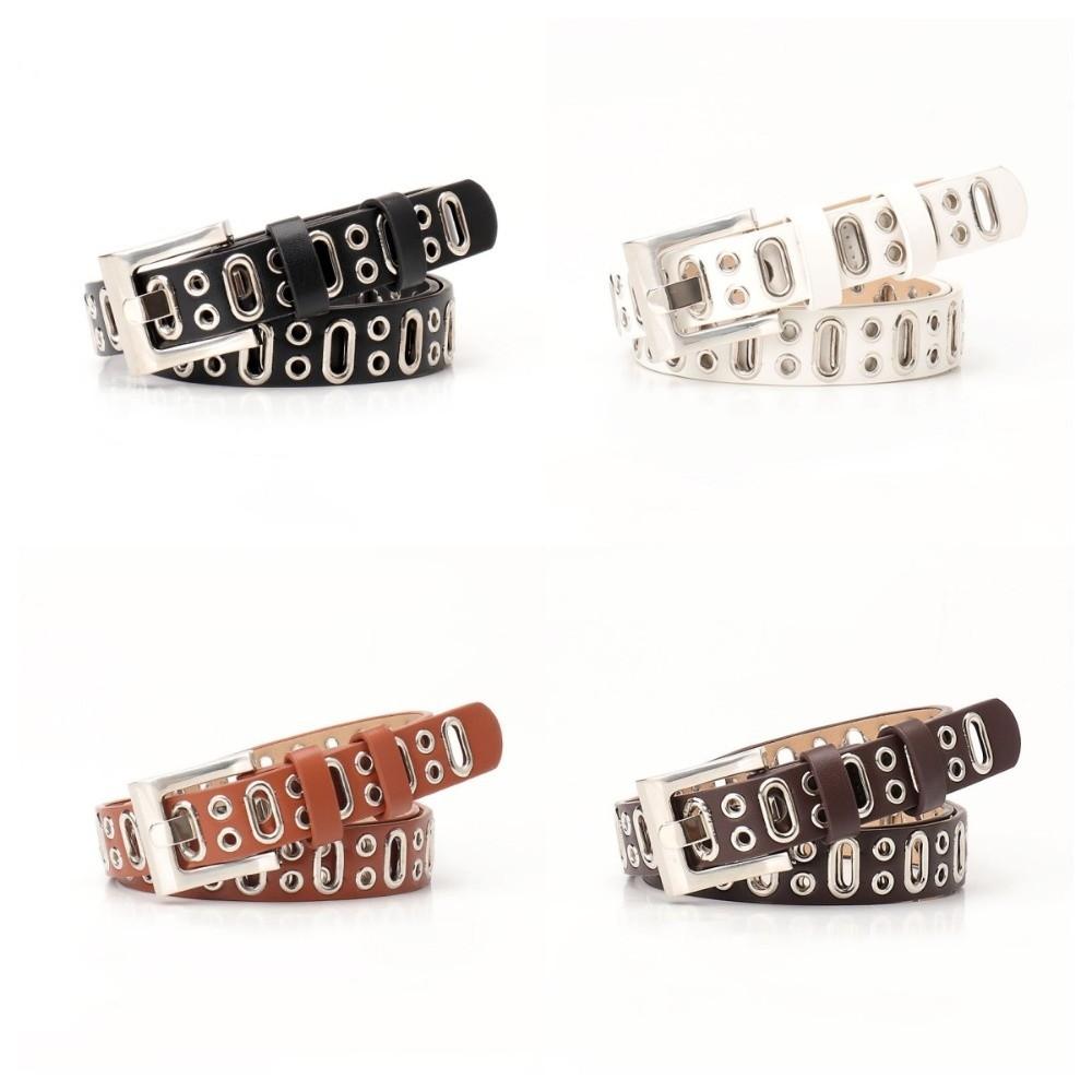 Zinc Zinc Alloy Buckle PU Leather Waistband Vintage Unisex Belt Fashion Oval Multihole Belt  Streetwear
