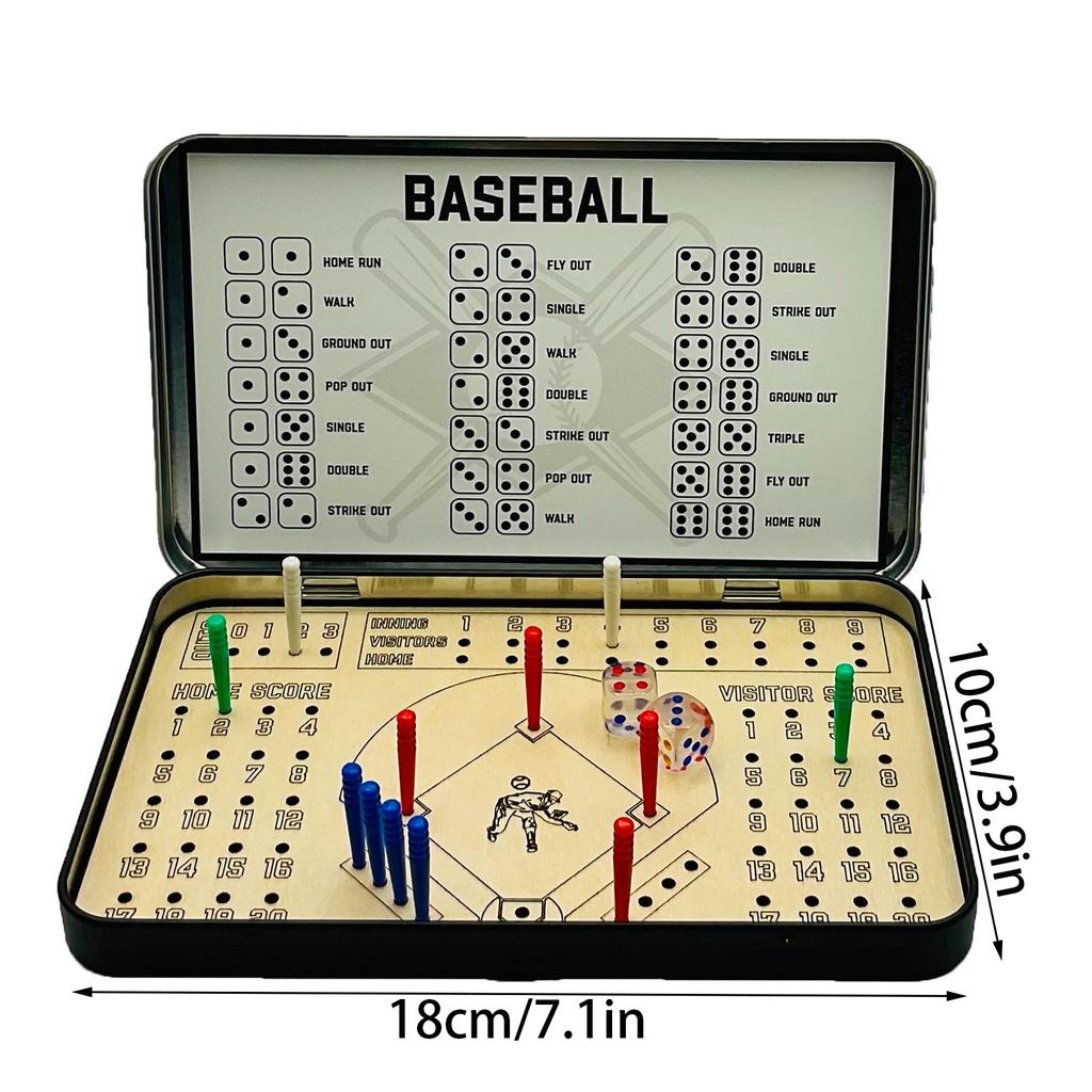 Reise-Brettspiele Tragbares Holz-Baseball-Reisespiel Interaktives Brettspiel Fußball-Knöchelwürfel Fußball Blechdose Tischspiel
