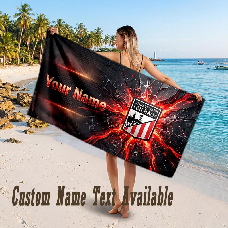 Athletic Bilbao FC Design Beach Towel Custom Text Large Towel for Beach Vacation