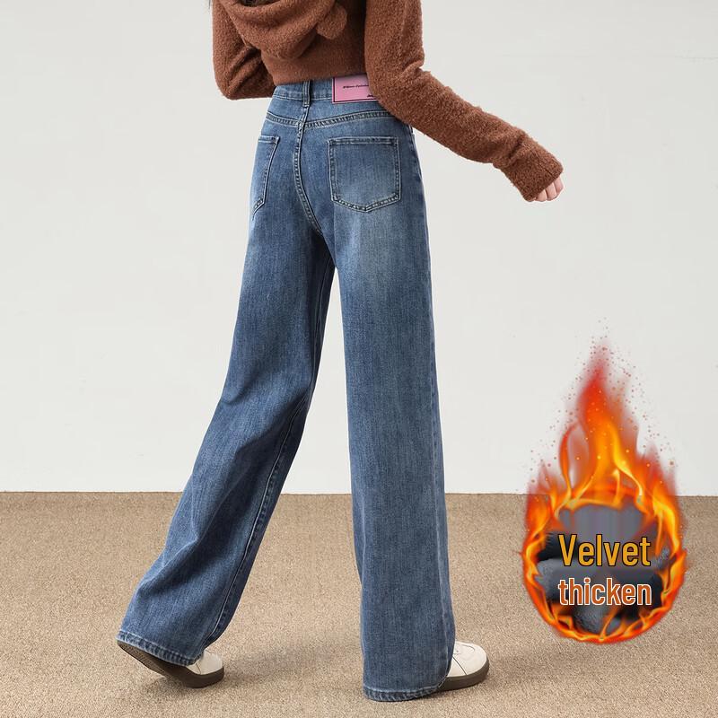 JEEP Women s Retro Blue Fleece-Lined Straight-Leg Jeans XL