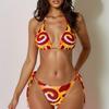 European & American Sexy Backless Bandage Print Triangle Bikini for Women