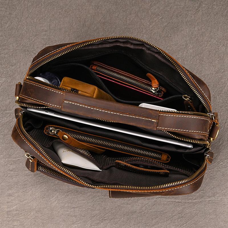 Crazy Horse Leather Shoulder Bag, Men's Multi-purpose Crossbody Bag, Genuine Leather Retro Commuting Bag, Casual Handbag