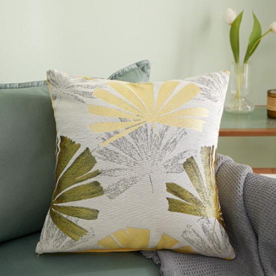 Same Style Jacquard High-precision Bedside Cushion Soft Package Geometric Leaf Square Cushion Leather Pillowcase Pastoral Style