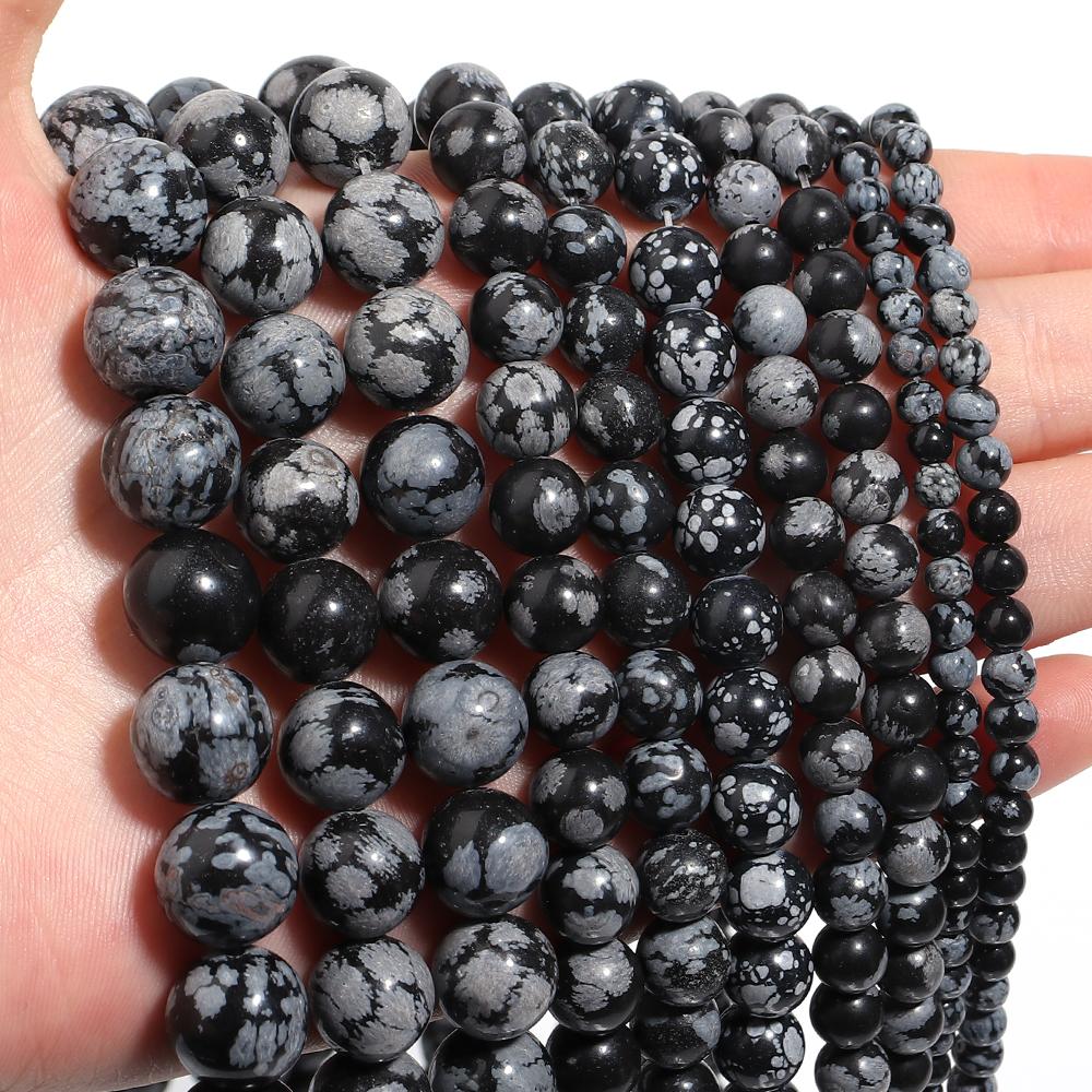 4 6 8 10 12mm Natural Snowflake Obsidian Stone Beads Round Gemstone Loose Bead For Jewelry Making DIY Bracelet Necklace Supplies
