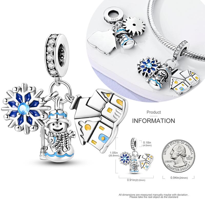 Copper Charms Winter Series Beads Snowman Penguin Pendant Fit Women Original Bracelet Christmas Diy Jewelry Dangle