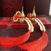 Copper Gourd Pendant with Chinese Emperor Coins, Gold Edges & Knot, Red Tassel for Home Decor