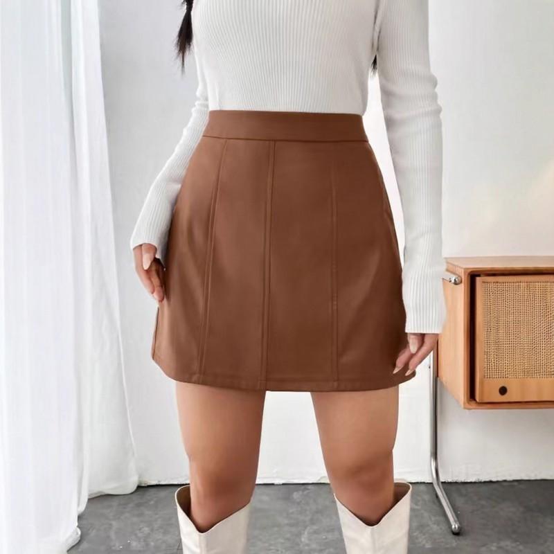Vintage PU Leather A-Line Mini Skirt High Waist Slim Fit Versatile Party Women