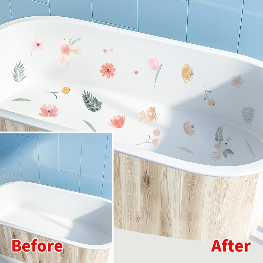 6pcs/Set, Non-Slip Bathtub Stickers, Fresh Floral And Botanical Patterns, Bathroom Stickers, Waterproof Frosted Plastic Tub Decals
