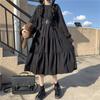 Japanese Sweet Lolita Dress Long-Sleeve Plus-Size High-Waisted Black Midi Dress Tummy-Control Pleated Swing A-line Skirt