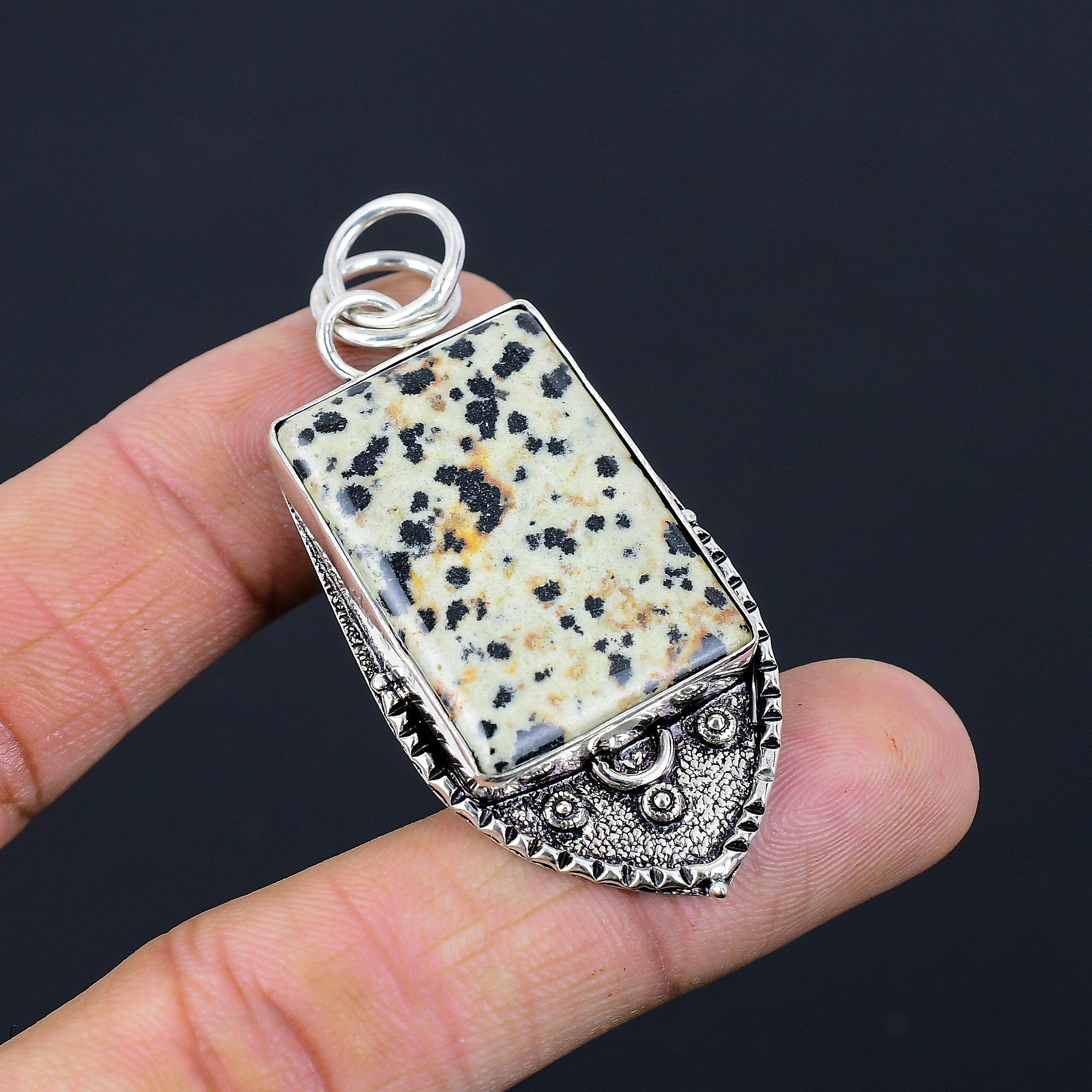 

Birthday Gift For Her Natural Dalmatian Jasper Gemstone Pendant 925 Silver