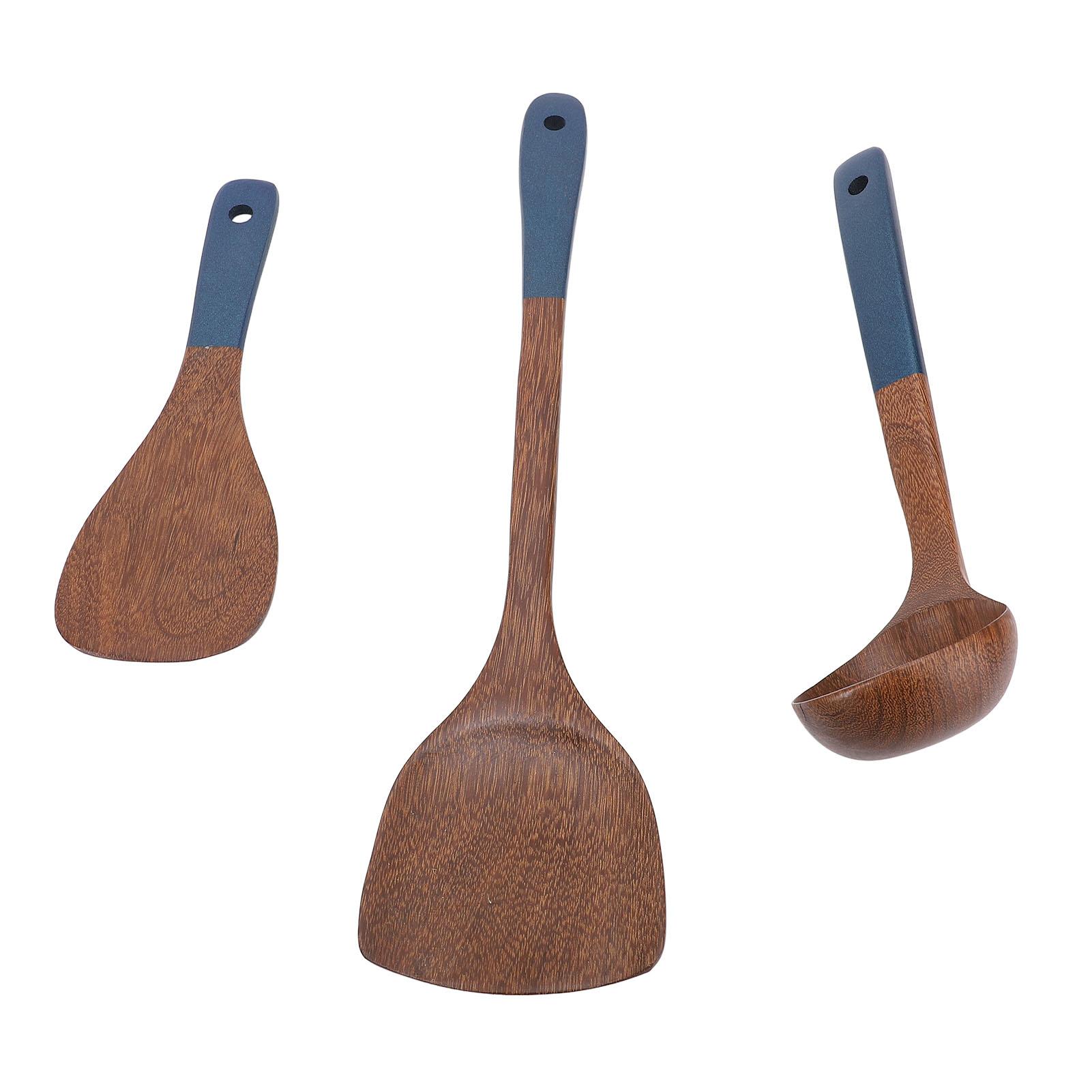 

Wood Kitchen Utensils Cooking Spatula Ladle Soup Spoon Set Kitchenware with Hanging Hole B