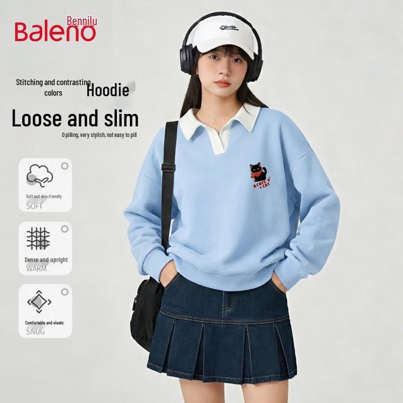 Baleno Women's Polo Collar Scarf Cat Print Sweatshirt