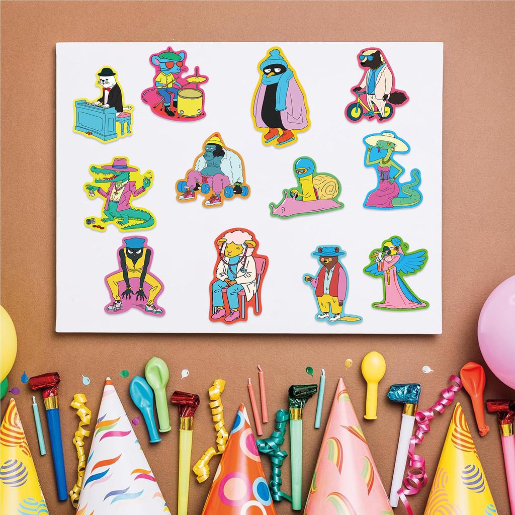 50 Cartoon Colorful Anthropomorphic Animal Doodle Stickers Decorative Guitar Notebook Suitcase DIY Waterproof