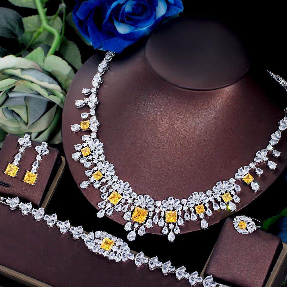 Bridal Jewelry Four-Piece Wedding Dress Dinner Accessories Middle East Full Zircon Necklace Bracelet Ring Earring Set