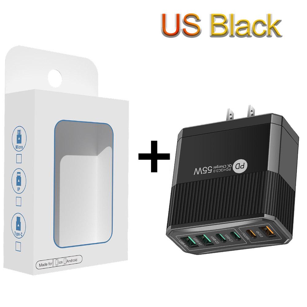 55W QC 3.0 Six-Port Fast Mobile Charger with PD, USB Ports, EU/US/UK Compatibility