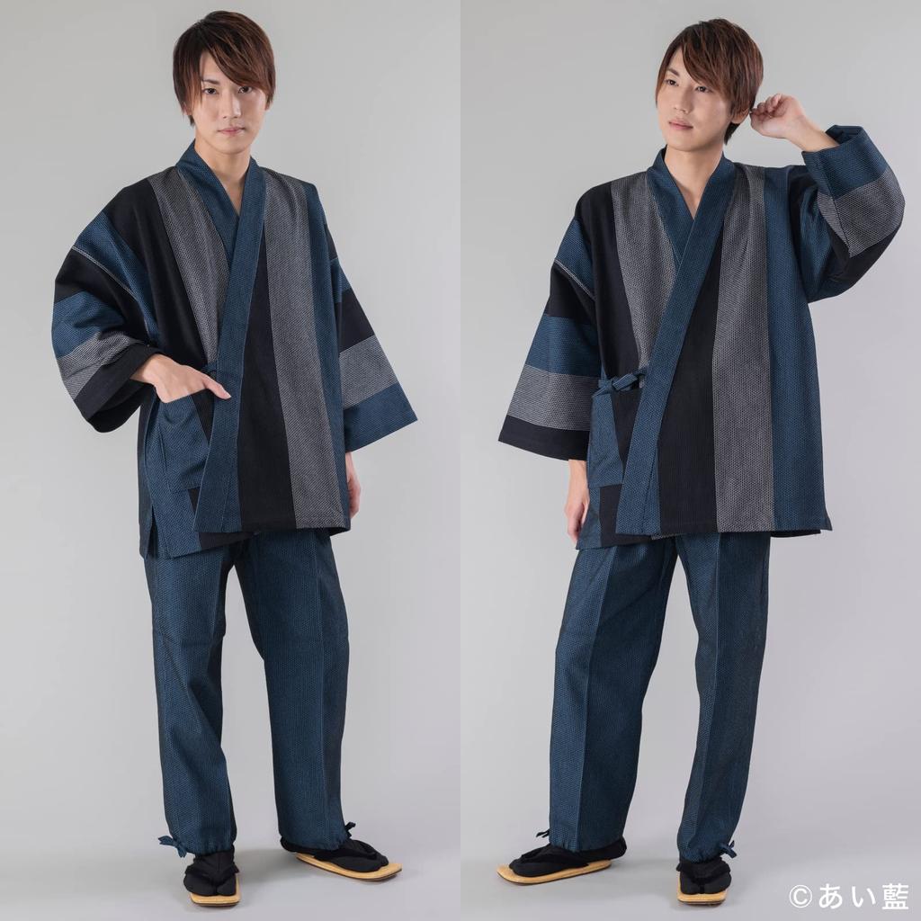 Aiai Samue Made In Thick Fabric with a Unique Sashiko Bonito Stripe for a Stylish Look (Work Clothes) Japan, Pattern, (L)