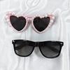 2PCS Pearl Decoration Love Large Frame Y2K retro Style Prom Wedding Party Couple Sunglasses Combination for Men and Women