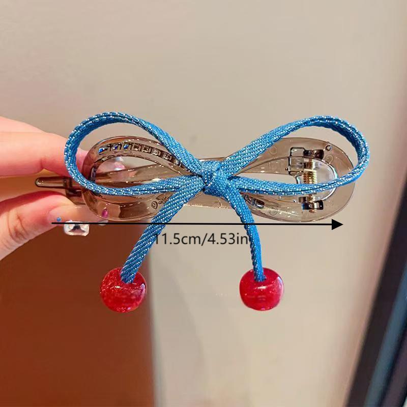 

2 шт. Милые милые заколки для волос с вишневыми бантиками в стиле Y2k, корейские винтажные заколки-бантики, заколки-акулы для девочек, милые изысканные аксессуары для волос