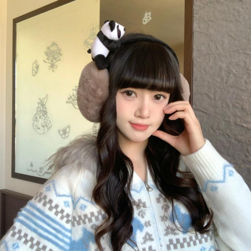 Panda plush earmuffs female winter cute warm antifreeze ear protection windproof ear cover new autumn and winter earmuffs bag
