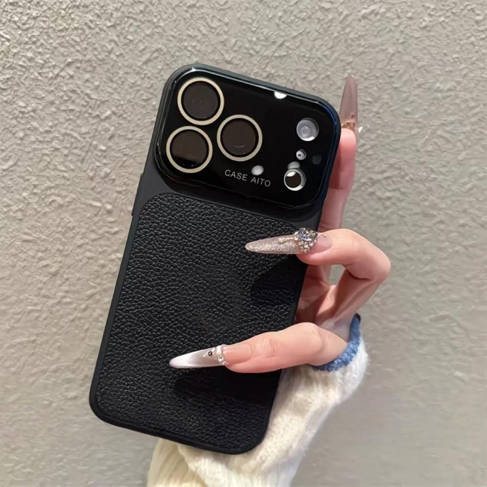 Large Window Lychee Textured Leather Case For For Iphone 17 16 15 14 Pro Max Camera Protection Shockproof Matte Hard Plastic Cover