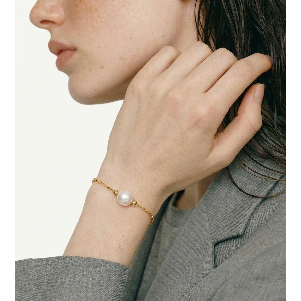 Yhpup Stainless Steel Imitation Pearls Round Chain Bracelet Bangle Fashion Chic Charming Wrist Jewelry Accessories Gift