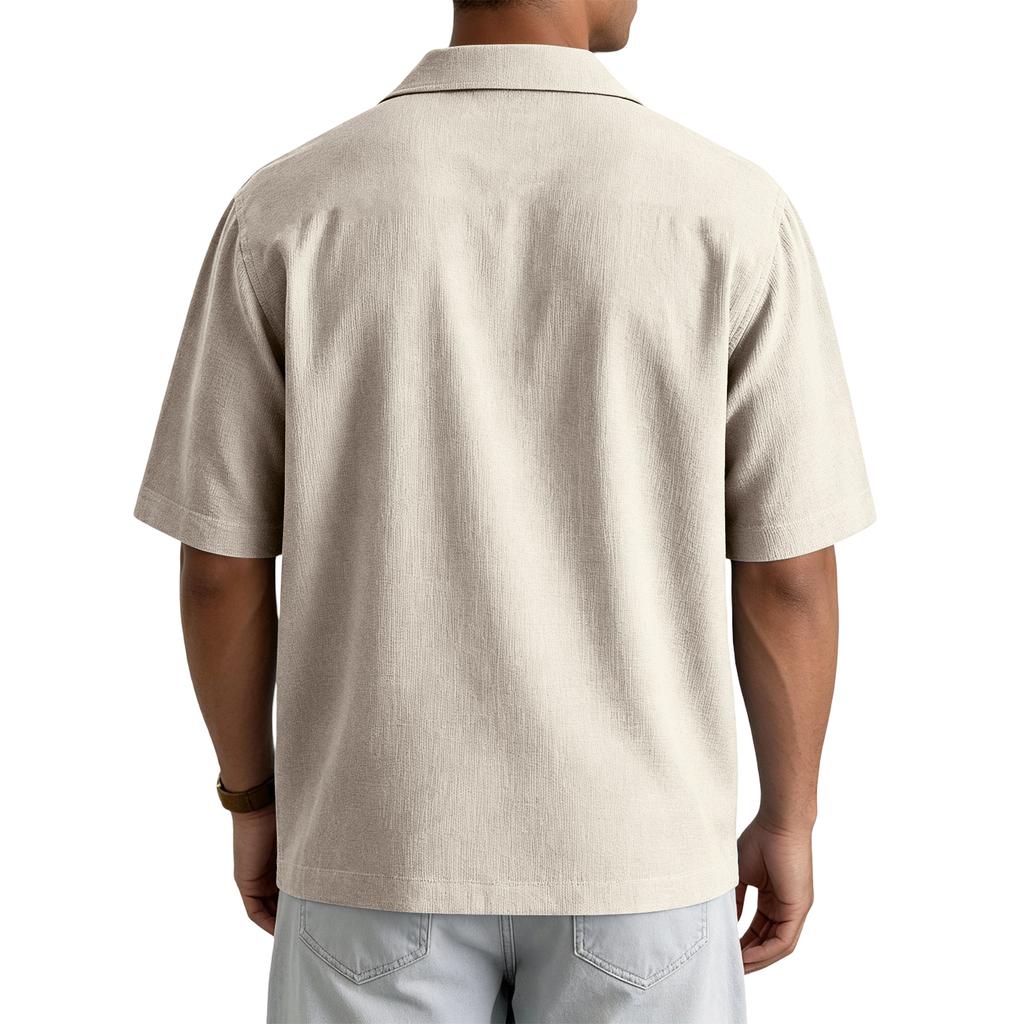 Men's Summer Casual Short-Sleeve Shirt With Collar And Multiple Pockets