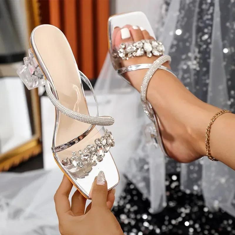Fashion Clear Strange Style Shoe Heel Design Sandals for Women Crystal Slippers Women Summer Slides Shoes Open Toe Transparent Sandals