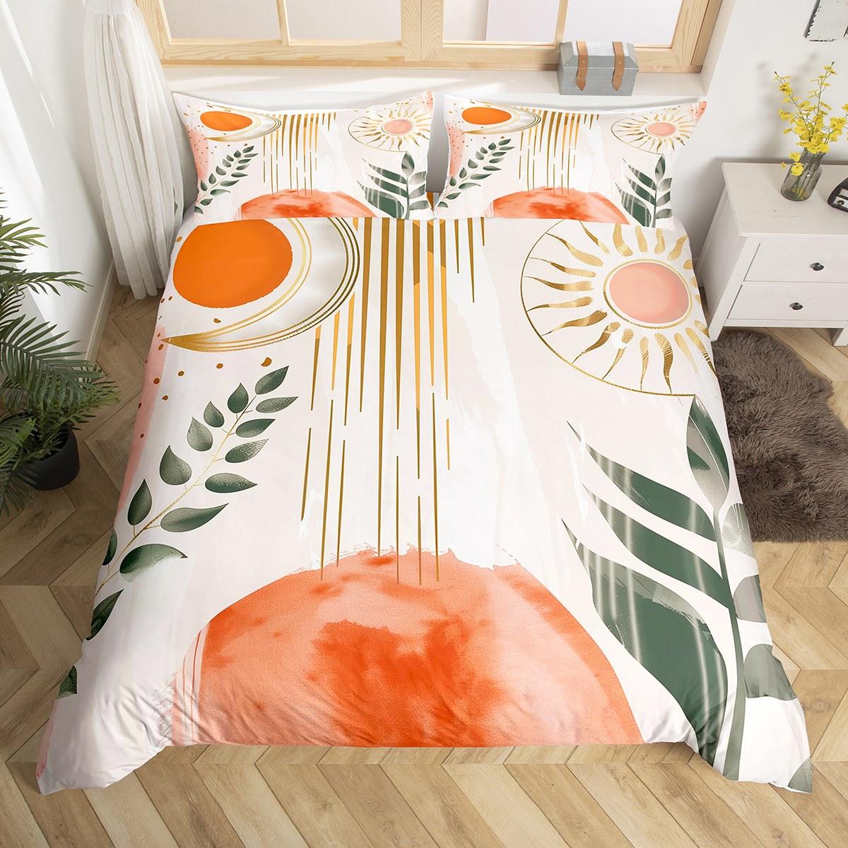 

Homewish Vintage Minimalism Duvet Cover Set For Adult,Mid Century Fashion Bedding Set,Moon Leaf Plant Bed Set DE XS 100x135cm 2pcs&set