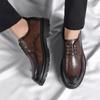 Klasyczne Męskie Buty ze Skóry Naturalnej Gruba Podeszwa Szpiczaste Buty Bankietowe Buty Wizytowe Konferencyjne Męskie Formalne Buty Sznurowane
