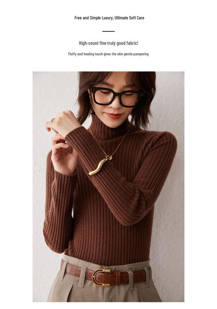 Women's Pure Cashmere High Neck Ribbed Pullover Sweater
