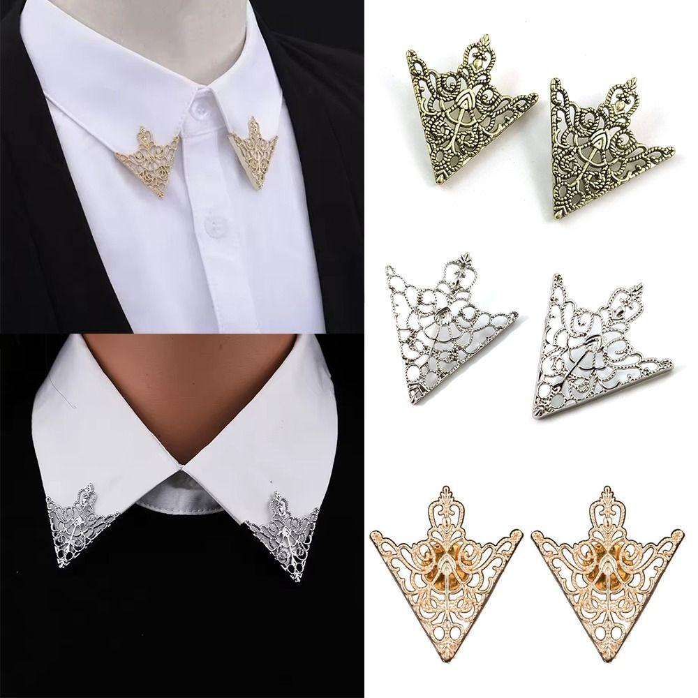 Vintage Collar Brooch Tide Exquisite Hollow Out Metal Brooch  For Men Women Lady Blouse Shirt