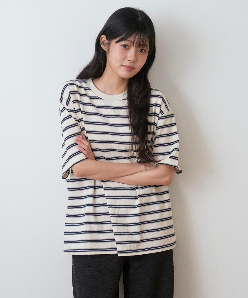 Sayu Striped Biscuit Short Sleeve T-Shirt Ivory
