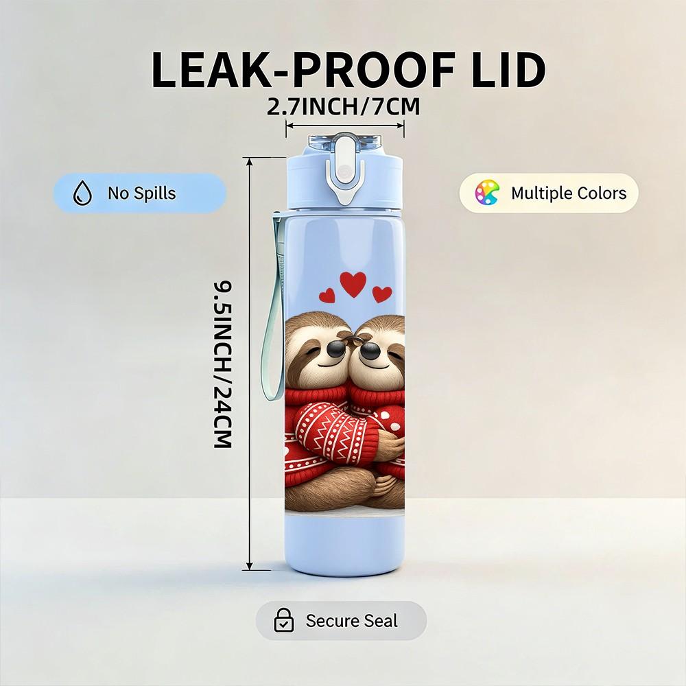1PC Christmas Twin Sloths 750ml Color Plastic Sports Water Bottle Leakproof Flip Straw Lid Suitable for Sports Office Home Use
