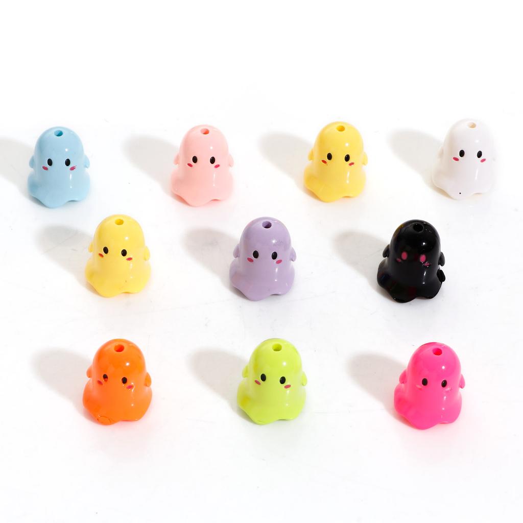 Colorful Acrylic Beads Halloween Ghost Bead For DIY Charm Jewelry Making Findings About 17mm x 15mm, Hole: Approx 1.8mm, 5PCs