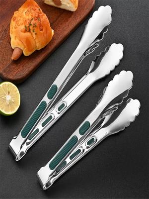 A Stainless Steel Kitchen Cooking Tongs, Anti-Scalding Silicone Food Tongs, Plate Tongs, Medium, Large, Suitable for Dishwashers