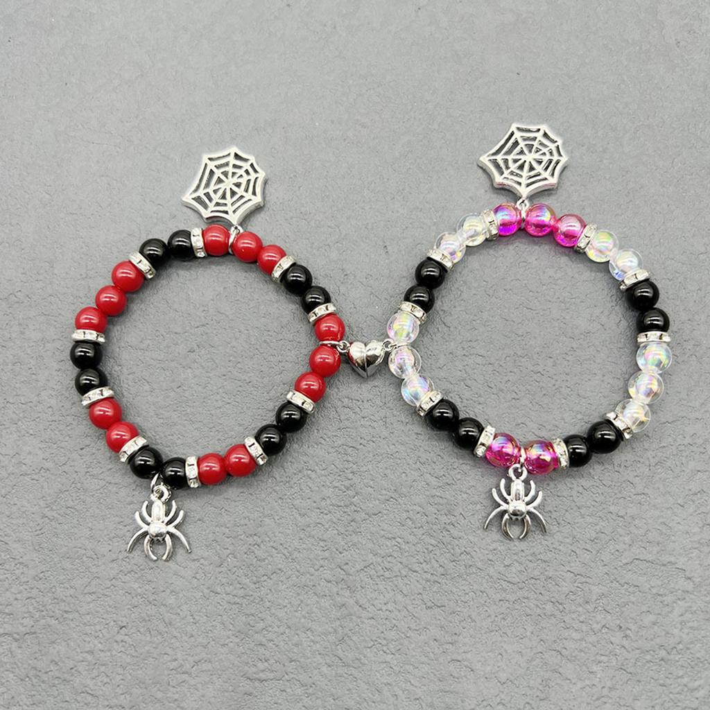 2Pcs Fashion Halloween Spiders Couple Bracelets Magnetic Heart Charm Bangle Festival Hand Link Jewelry Accessories Gift