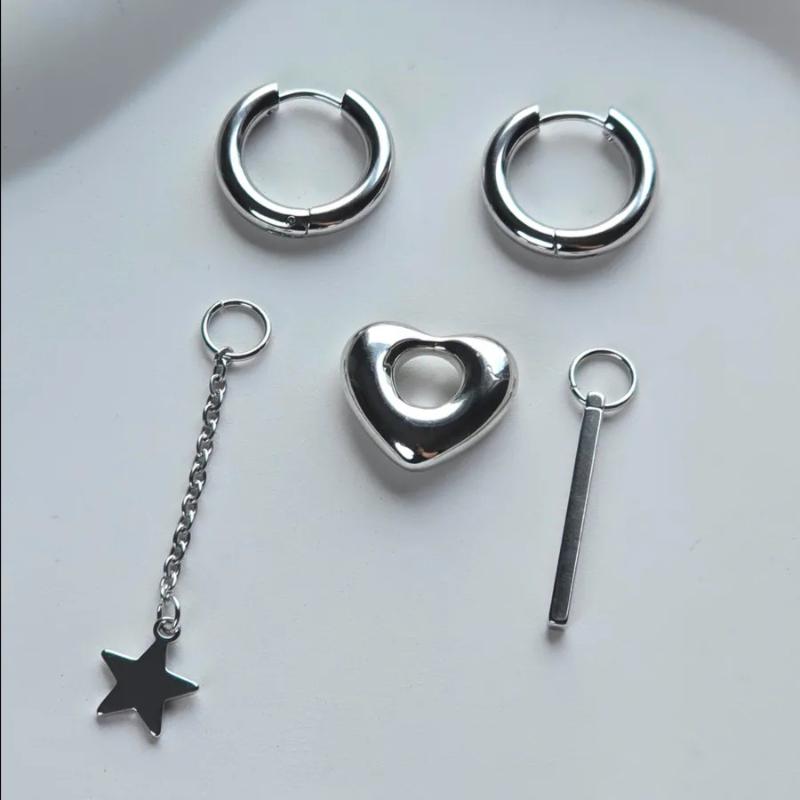 Sweet Pink Zircon Heart-Shaped Pendant Earrings For Women Simple Geometric Circular Ear Buckle Fashion Jewelry Accessories Gift