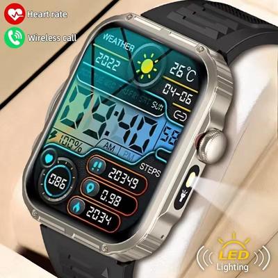 Smart Watch Men 2.01” HD Screen Bluetooth Call Outdoor Fitness Watch LED Flashlight Waterproof Smartwatch Sports Bracelet