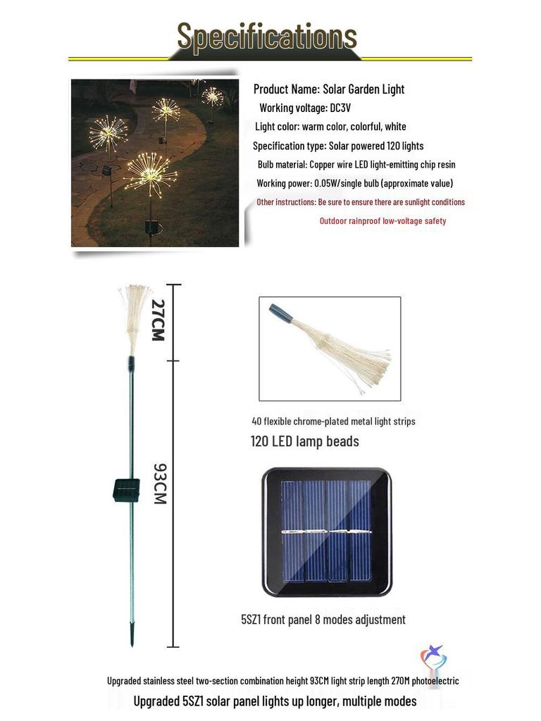 Waterproof Solar Dandelion Firework String Lights for Garden and Lawn Decoration