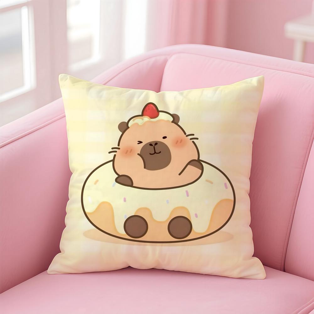 Cute Cartoon Capybara Cushion Cover Comfortable Reversible Pillow Cover Ideal for Car Sofa Bedroom & Beyond